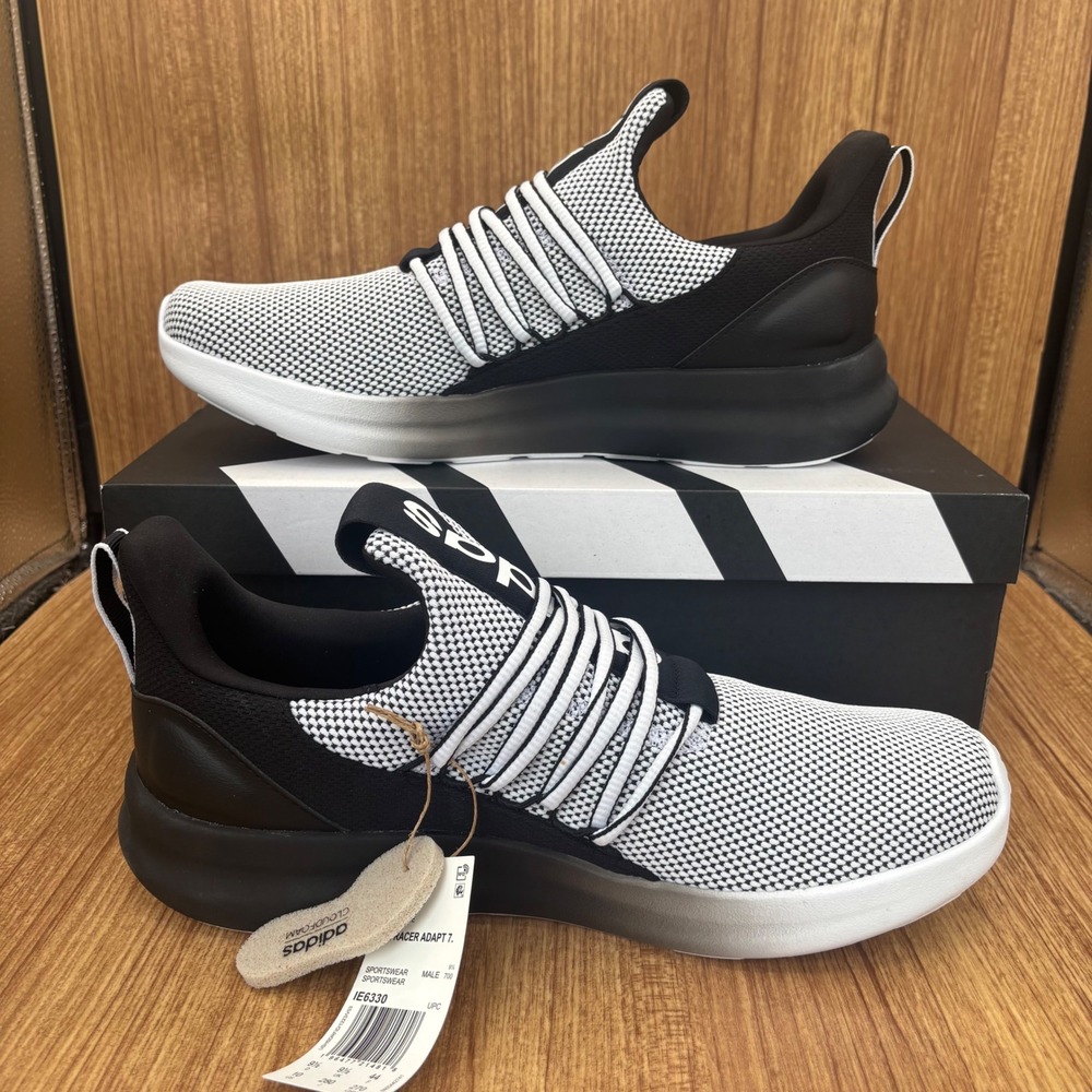 adidas Lite Racer Adapt 7.0 Mens 10 Black White IE6330 Slip On Running Shoes NEW